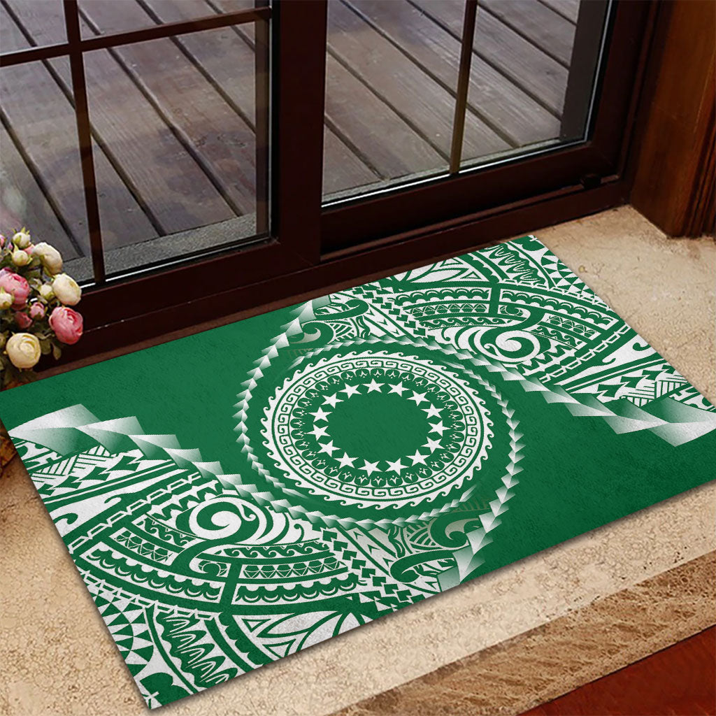 Cook Islands Gospel Day Rubber Doormat Green Tribal Curves