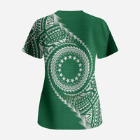 Cook Islands Gospel Day Scrub Top Green Tribal Curves