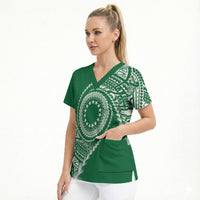 Cook Islands Gospel Day Scrub Top Green Tribal Curves