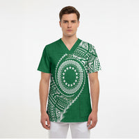 Cook Islands Gospel Day Scrub Top Green Tribal Curves