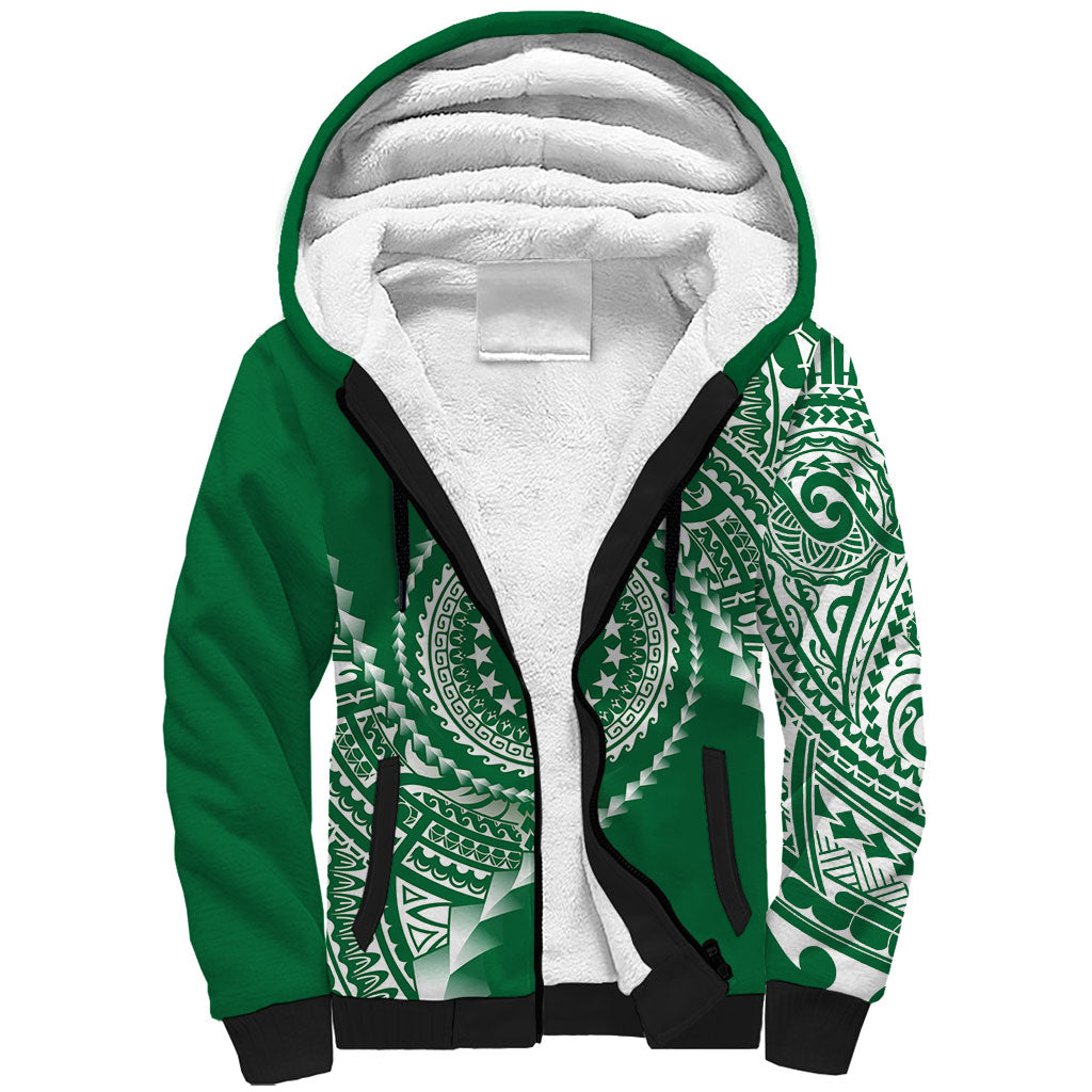 Cook Islands Gospel Day Sherpa Hoodie Green Tribal Curves
