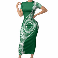 Cook Islands Gospel Day Short Sleeve Bodycon Dress Green Tribal Curves