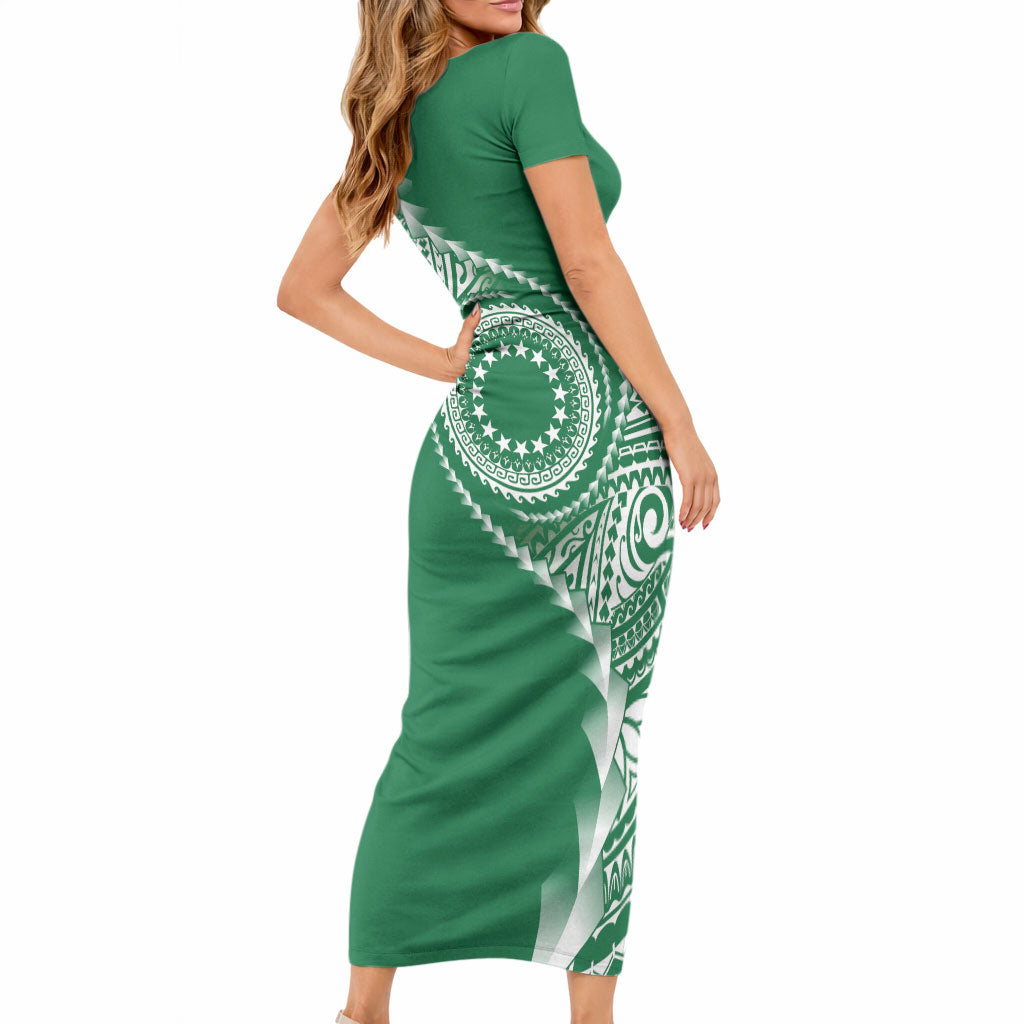Cook Islands Gospel Day Short Sleeve Bodycon Dress Green Tribal Curves