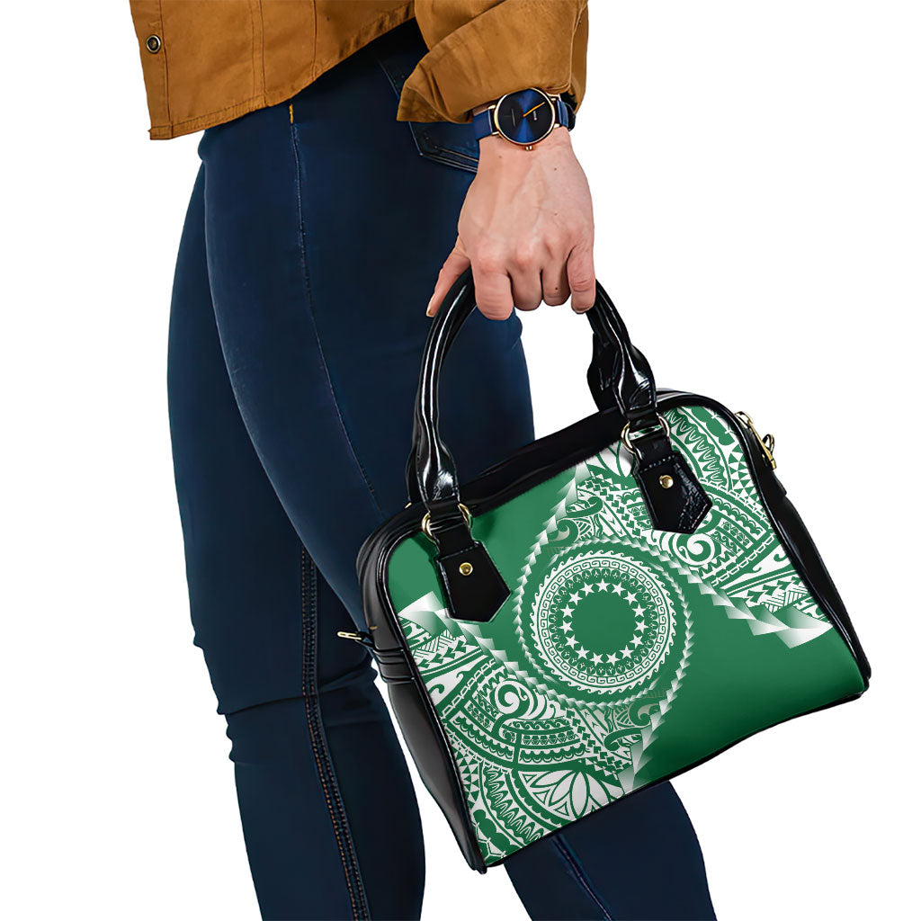 Cook Islands Gospel Day Shoulder Handbag Green Tribal Curves