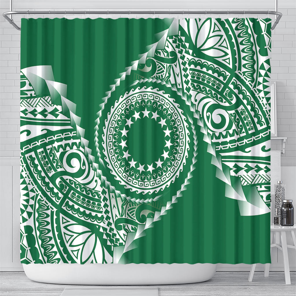 Cook Islands Gospel Day Shower Curtain Green Tribal Curves