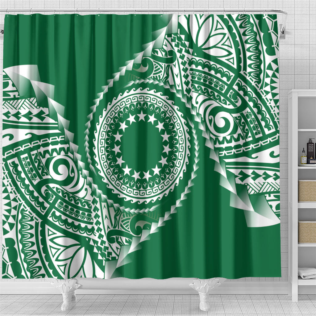 Cook Islands Gospel Day Shower Curtain Green Tribal Curves