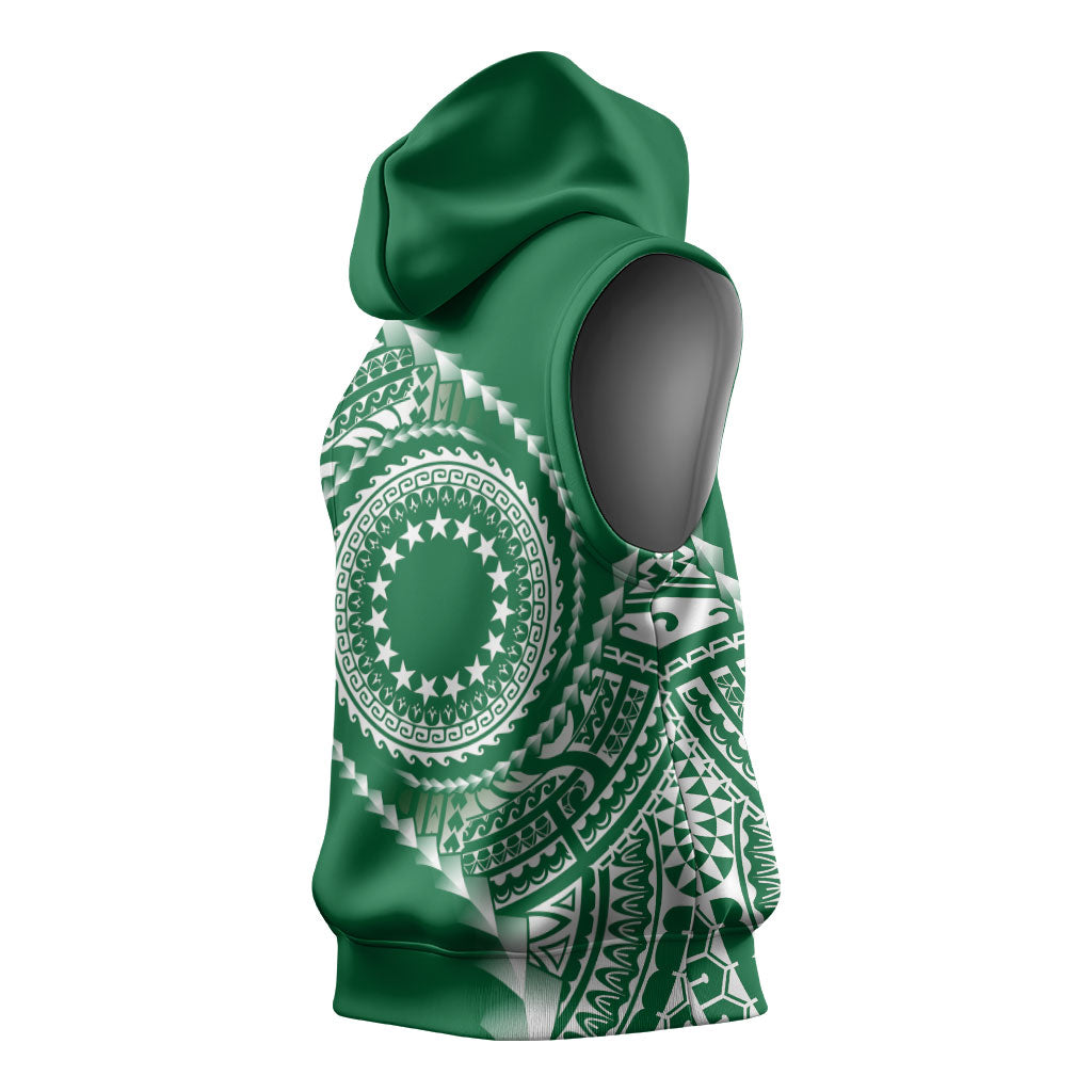 Cook Islands Gospel Day Sleeveless Hoodie Green Tribal Curves