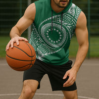 Cook Islands Gospel Day Sleeveless Hoodie Green Tribal Curves