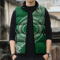 Cook Islands Gospel Day Sleeveless Puffer Jacket Green Tribal Curves