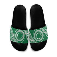 Cook Islands Gospel Day Slide Sandals Green Tribal Curves
