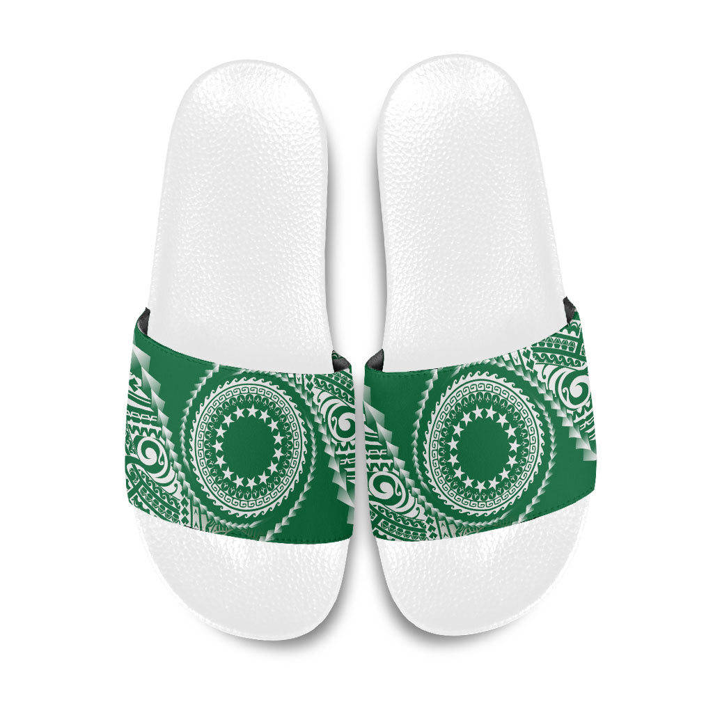 Cook Islands Gospel Day Slide Sandals Green Tribal Curves
