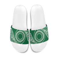Cook Islands Gospel Day Slide Sandals Green Tribal Curves