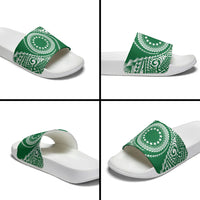 Cook Islands Gospel Day Slide Sandals Green Tribal Curves