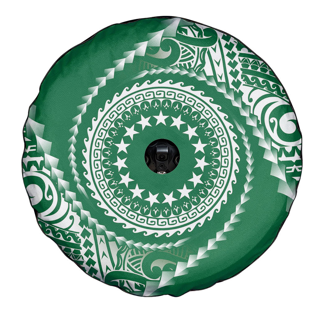 Cook Islands Gospel Day Spare Tire Cover Green Tribal Curves