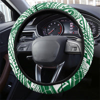 Cook Islands Gospel Day Steering Wheel Cover Green Tribal Curves