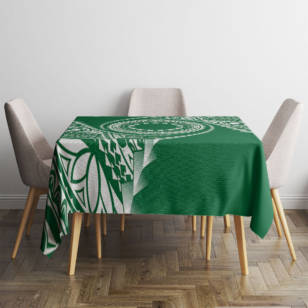 Cook Islands Gospel Day Tablecloth Green Tribal Curves