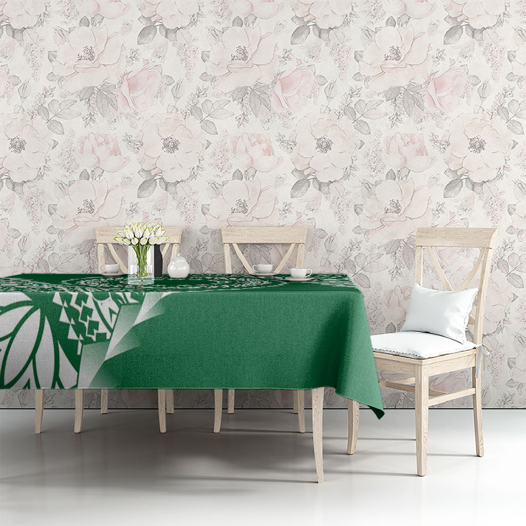 Cook Islands Gospel Day Tablecloth Green Tribal Curves