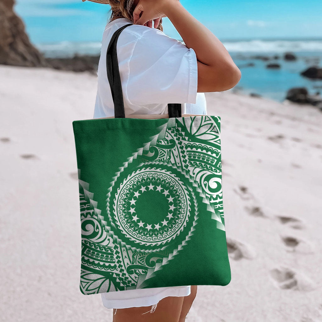 Cook Islands Gospel Day Tote Bag Green Tribal Curves