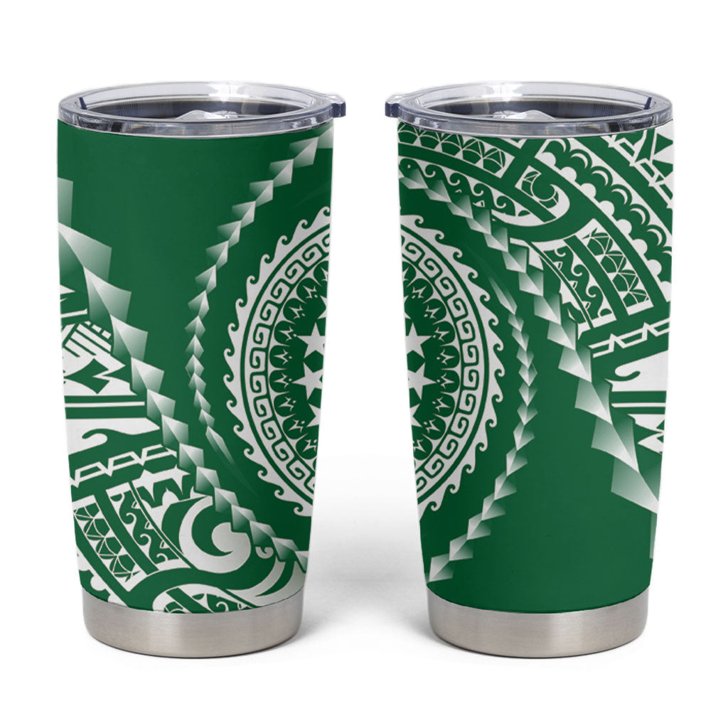 Cook Islands Gospel Day Tumbler Cup Green Tribal Curves