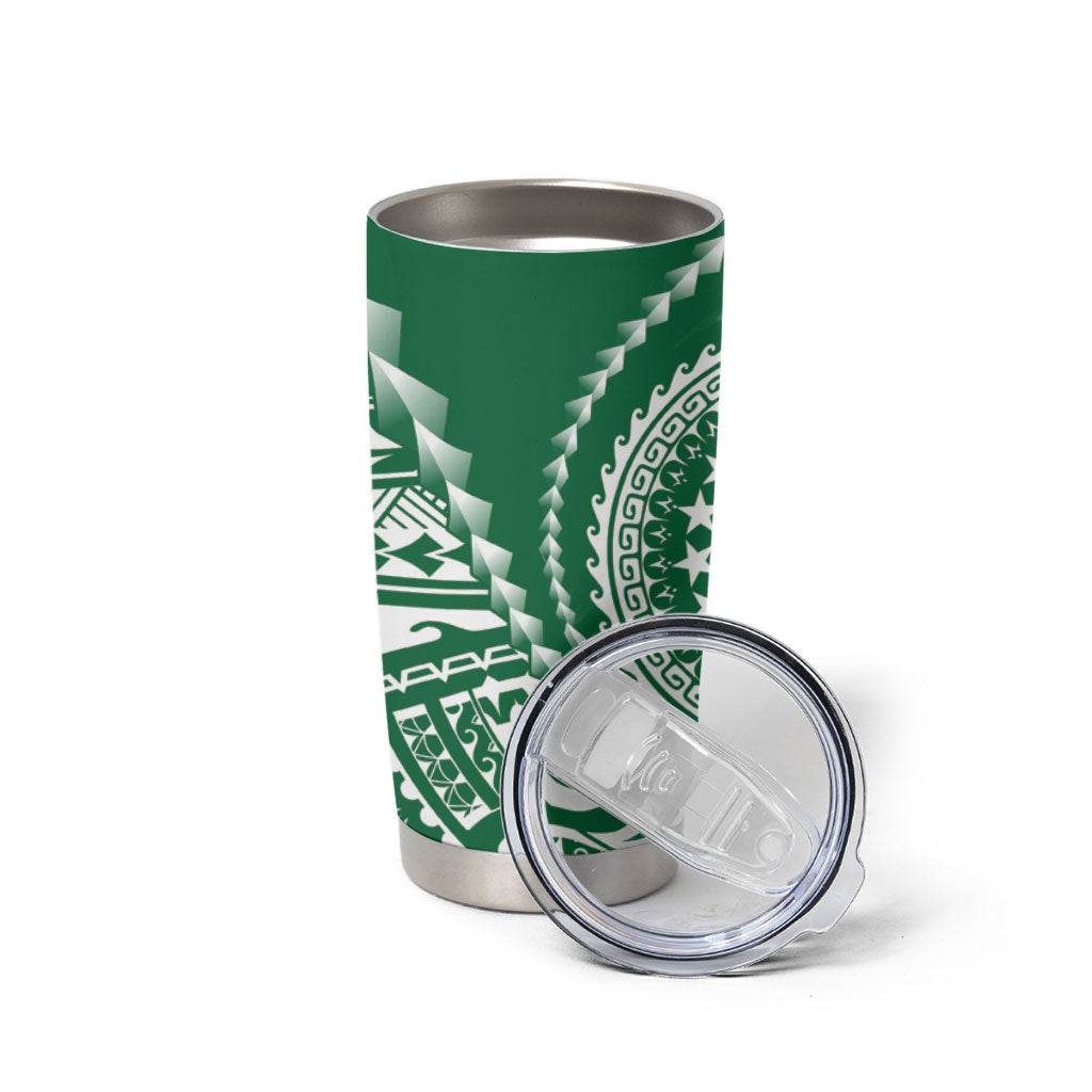 Cook Islands Gospel Day Tumbler Cup Green Tribal Curves