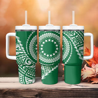 Cook Islands Gospel Day Tumbler With Handle Green Tribal Curves