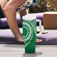 Cook Islands Gospel Day Tumbler With Handle Green Tribal Curves