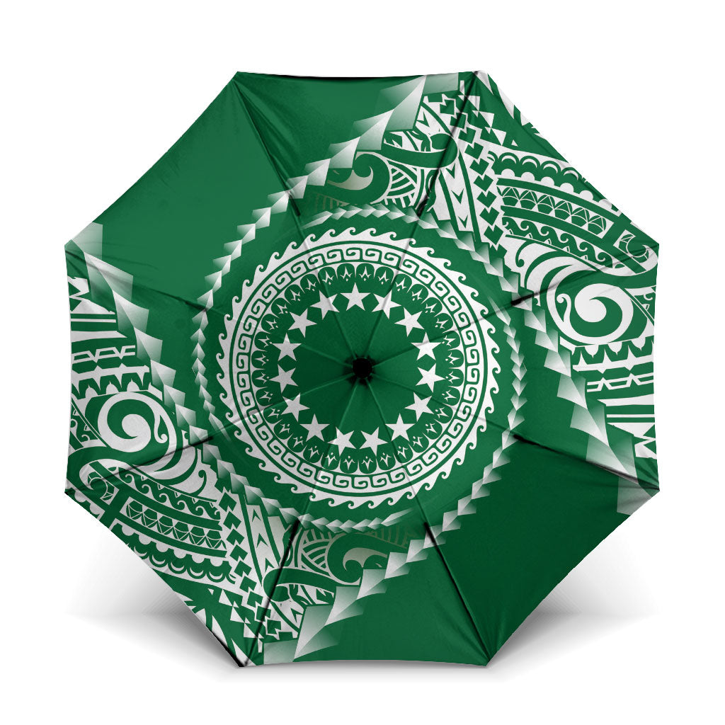 Cook Islands Gospel Day Umbrella Green Tribal Curves