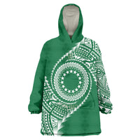 Cook Islands Gospel Day Wearable Blanket Hoodie Green Tribal Curves