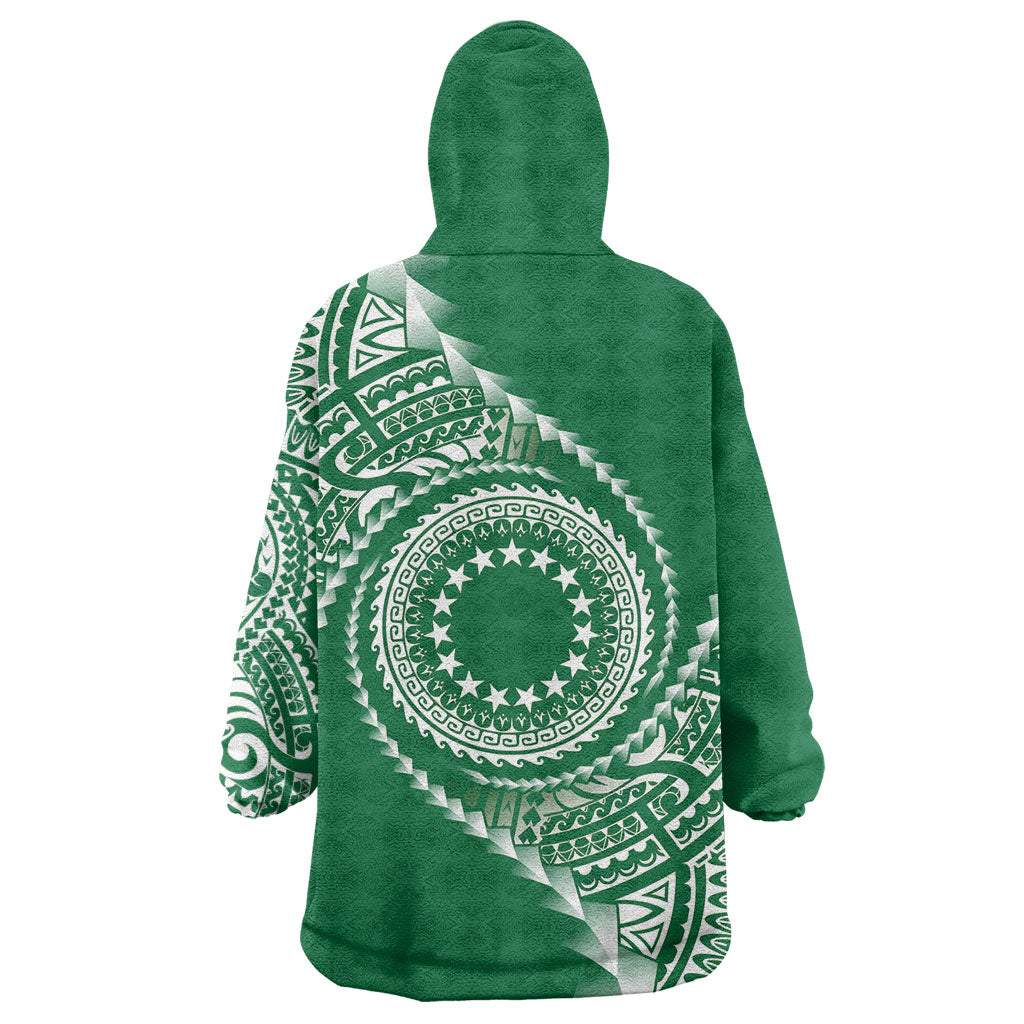 Cook Islands Gospel Day Wearable Blanket Hoodie Green Tribal Curves