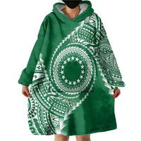Cook Islands Gospel Day Wearable Blanket Hoodie Green Tribal Curves