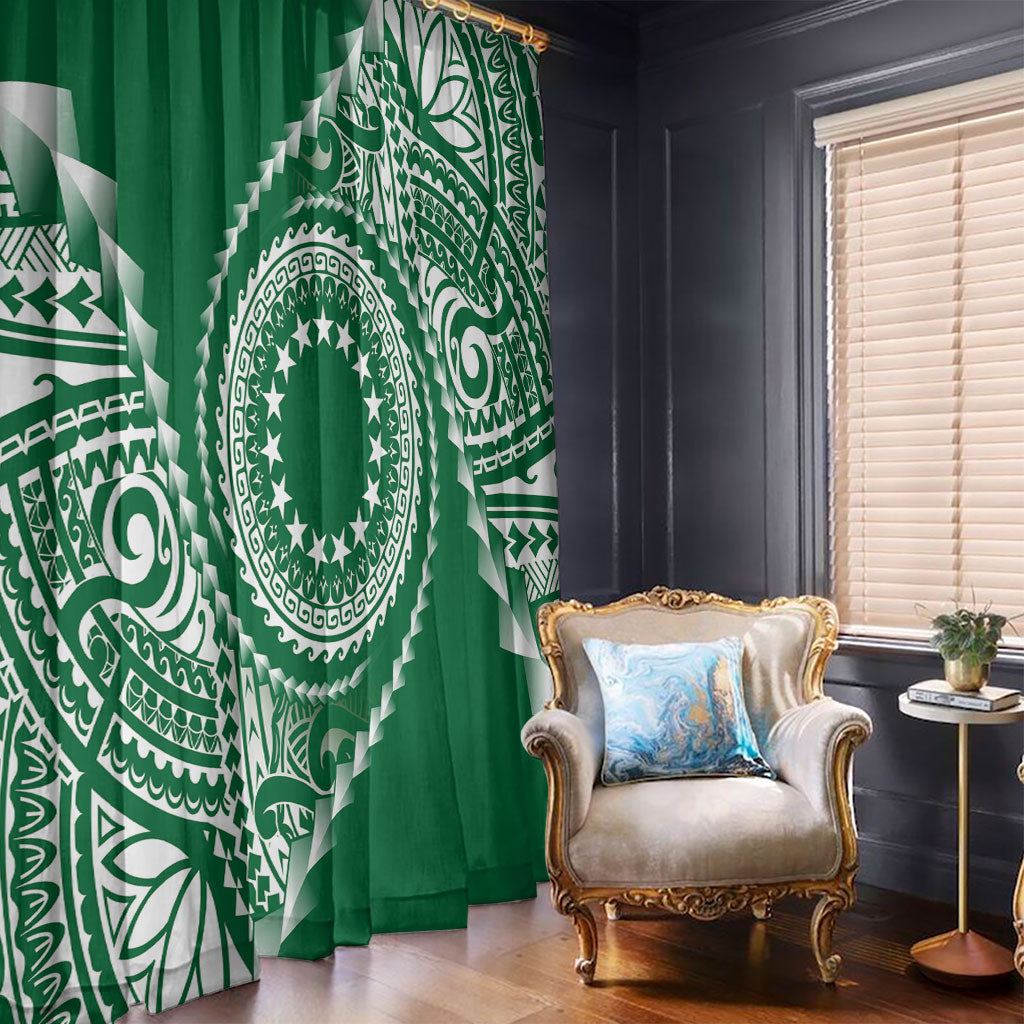 Cook Islands Gospel Day Window Curtain Green Tribal Curves