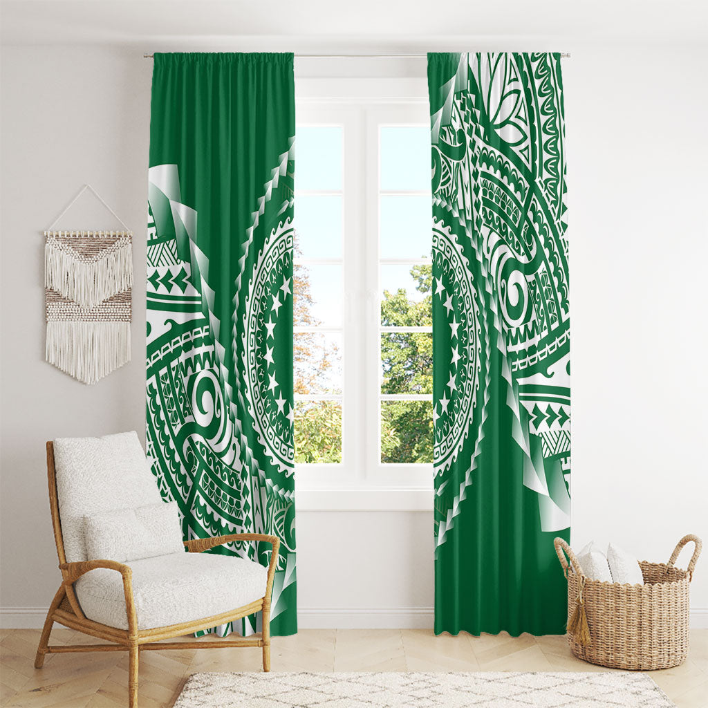 Cook Islands Gospel Day Window Curtain Green Tribal Curves