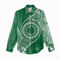 Cook Islands Gospel Day Women Casual Shirt Green Tribal Curves