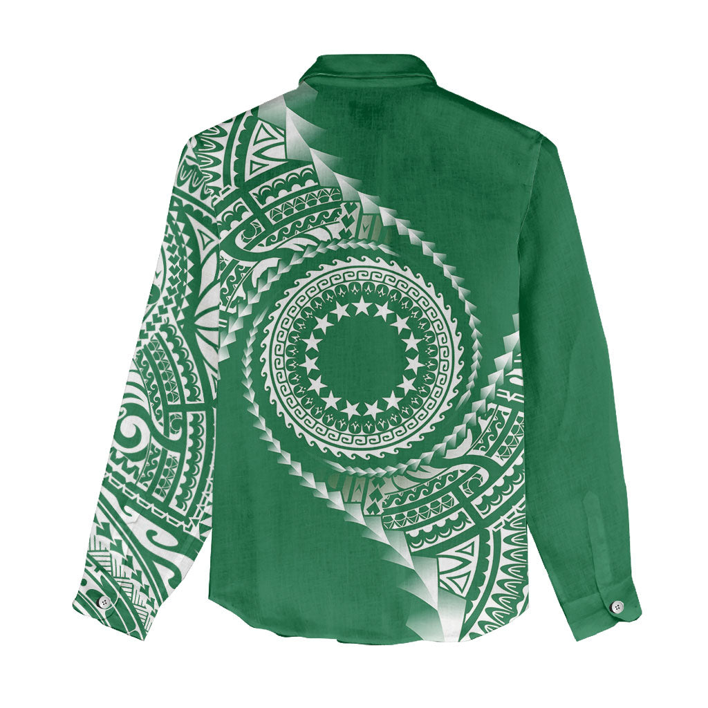 Cook Islands Gospel Day Women Casual Shirt Green Tribal Curves