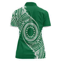 Cook Islands Gospel Day Women Polo Shirt Green Tribal Curves