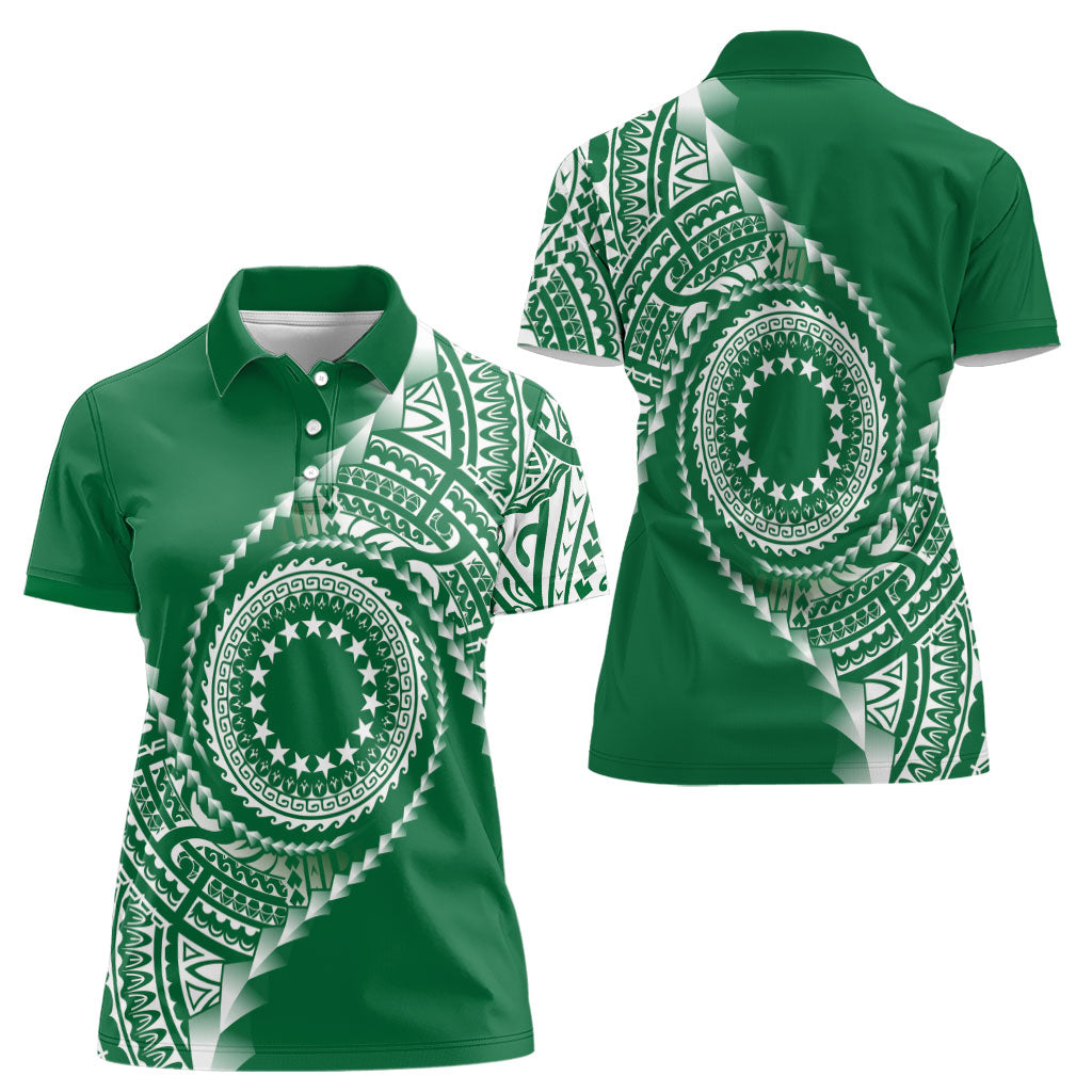 Cook Islands Gospel Day Women Polo Shirt Green Tribal Curves