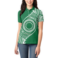 Cook Islands Gospel Day Women Polo Shirt Green Tribal Curves