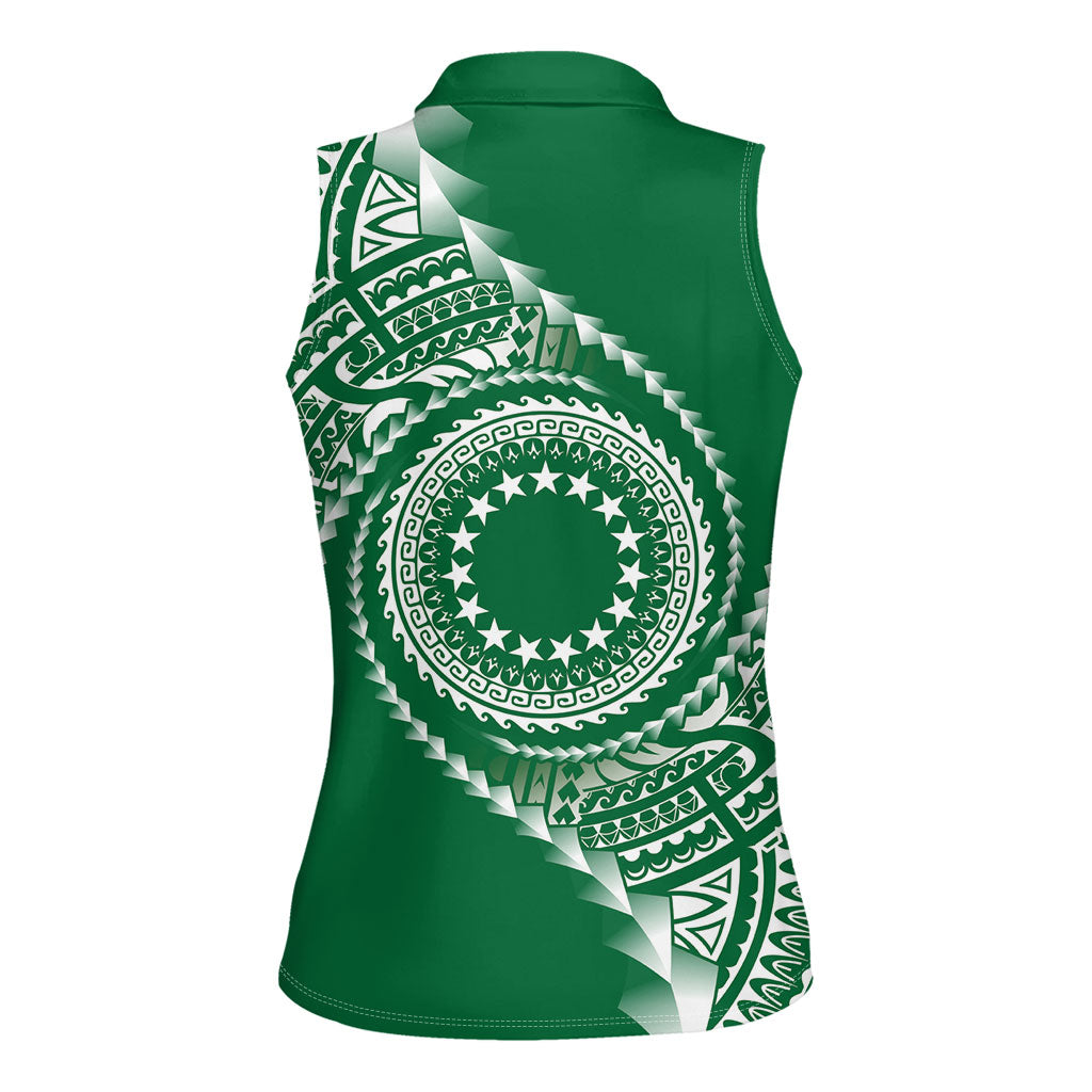 Cook Islands Gospel Day Women Sleeveless Polo Shirt Green Tribal Curves