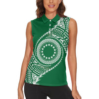 Cook Islands Gospel Day Women Sleeveless Polo Shirt Green Tribal Curves