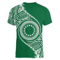 Cook Islands Gospel Day Women V-Neck T-Shirt Green Tribal Curves
