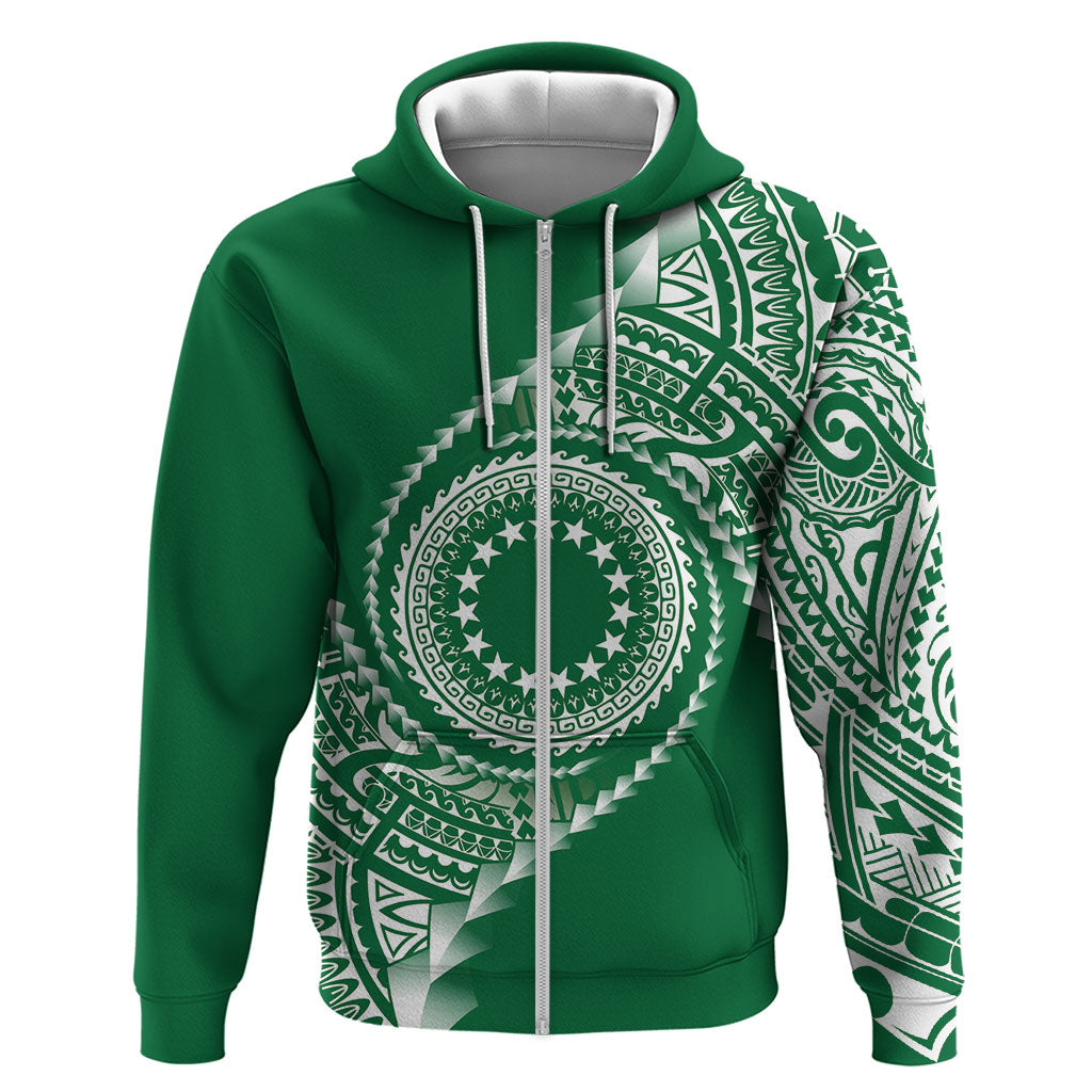 Cook Islands Gospel Day Zip Hoodie Green Tribal Curves