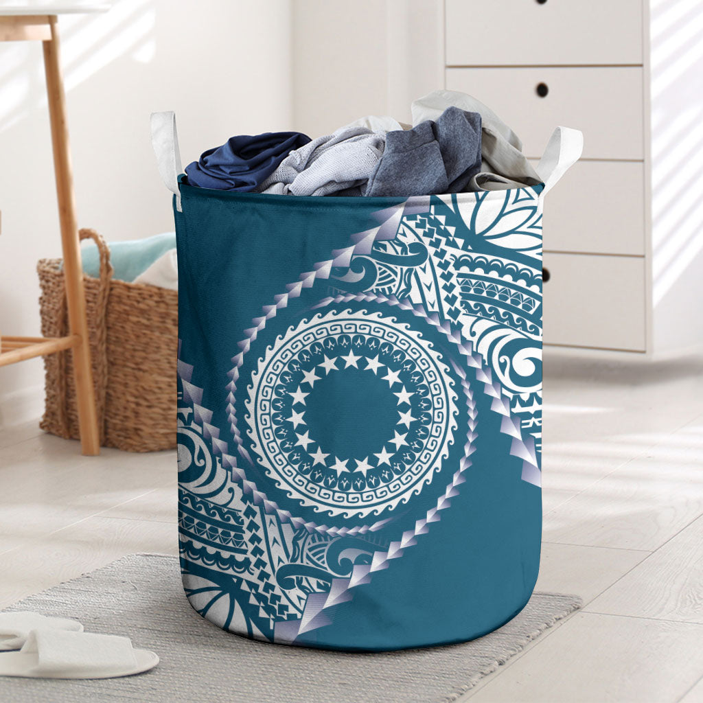 Cook Islands Gospel Day Laundry Basket Blue Tribal Curves