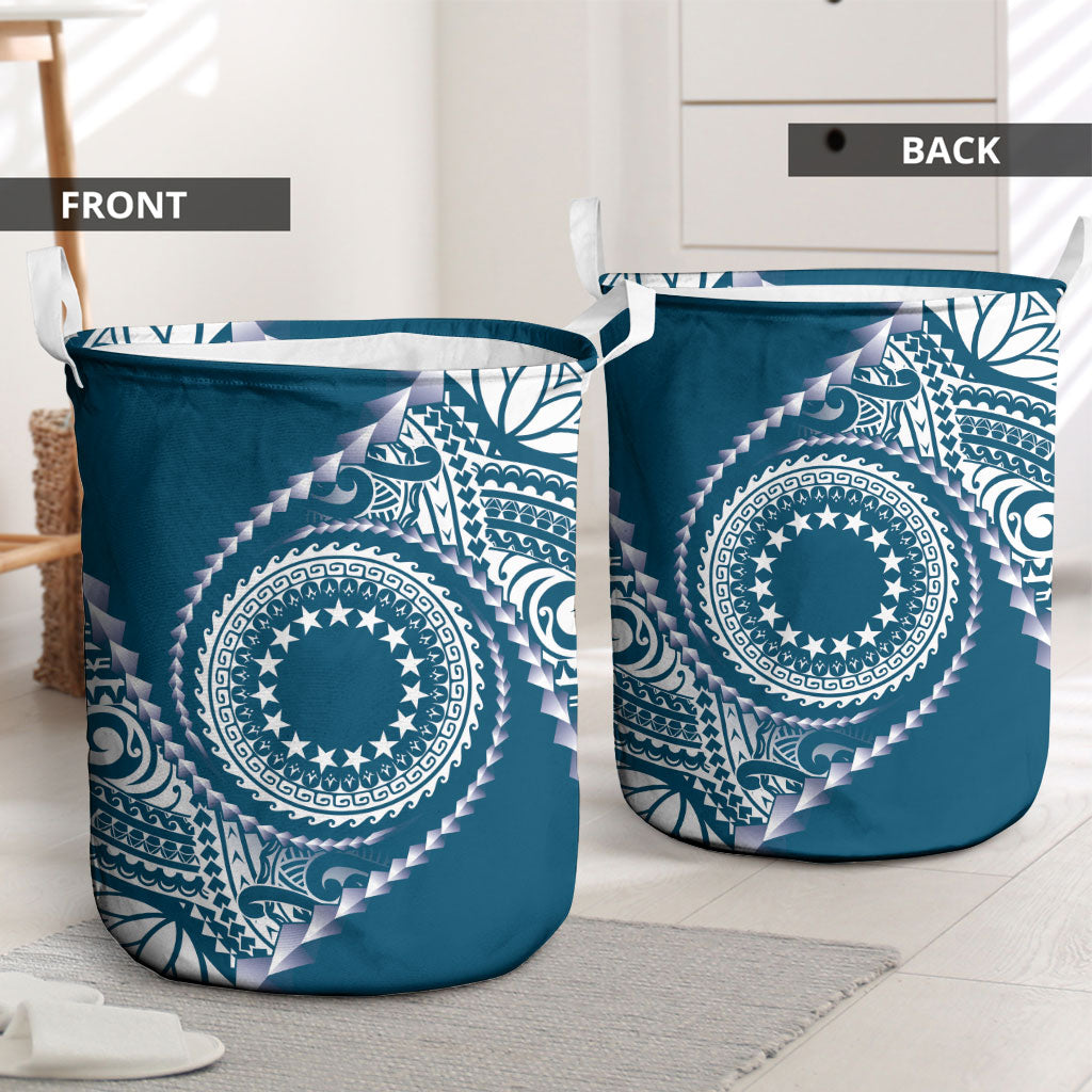 Cook Islands Gospel Day Laundry Basket Blue Tribal Curves