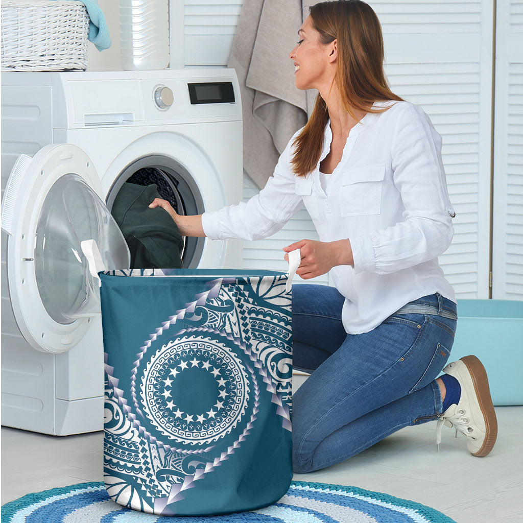 Cook Islands Gospel Day Laundry Basket Blue Tribal Curves