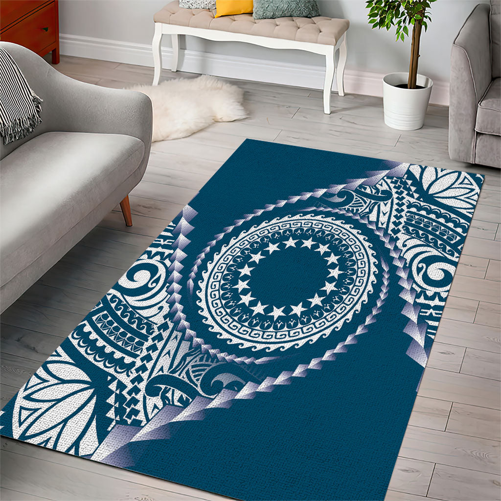 Cook Islands Gospel Day Area Rug Blue Tribal Curves