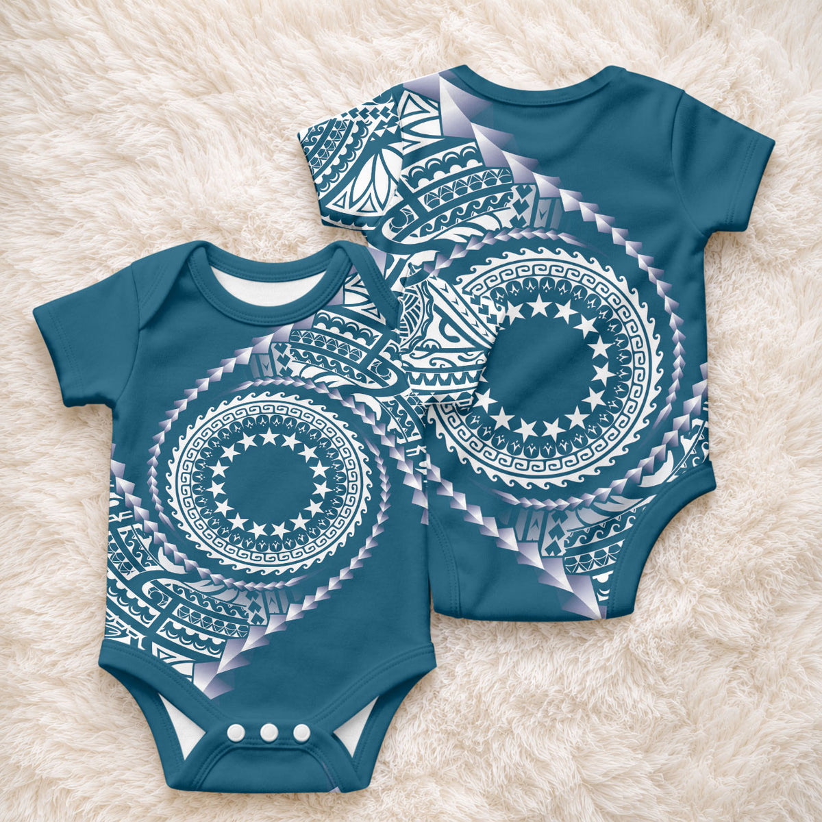 Cook Islands Gospel Day Baby Onesie Blue Tribal Curves