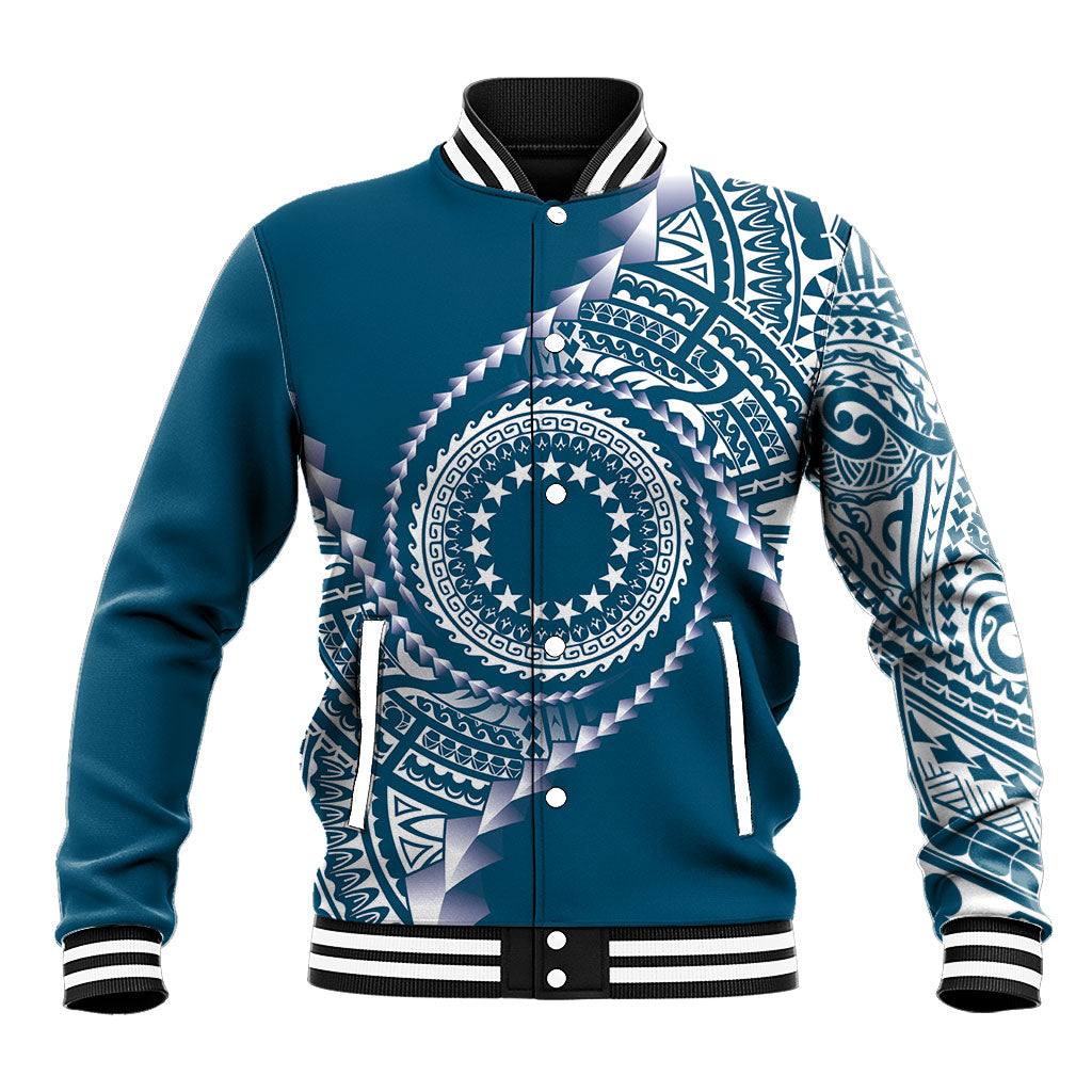 Cook Islands Gospel Day Baseball Jacket Blue Tribal Curves