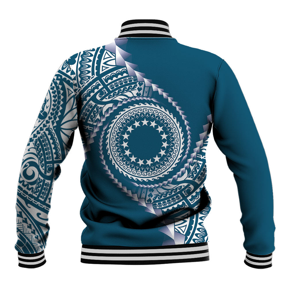Cook Islands Gospel Day Baseball Jacket Blue Tribal Curves