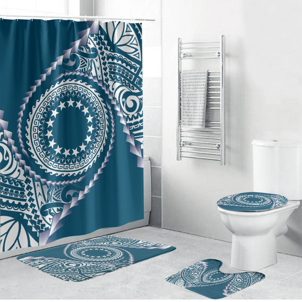 Cook Islands Gospel Day Bathroom Set Blue Tribal Curves