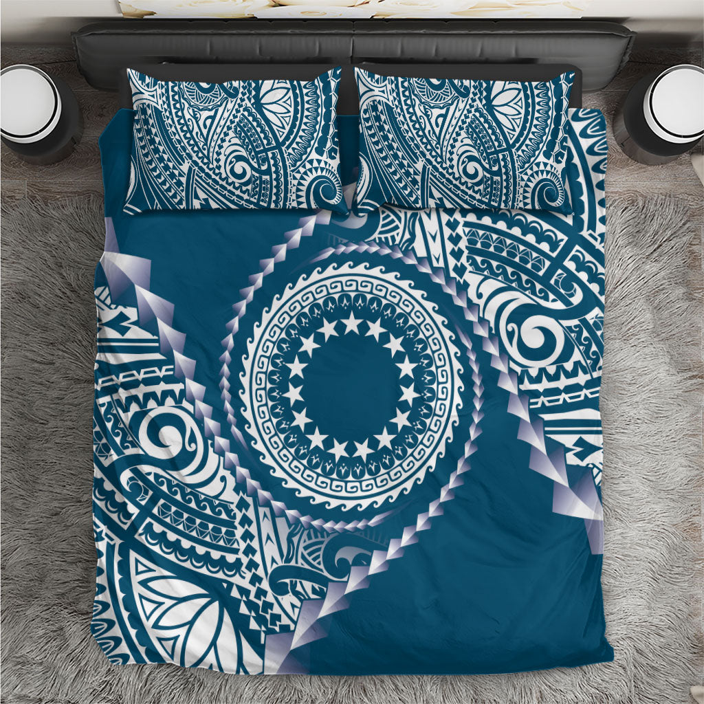 Cook Islands Gospel Day Bedding Set Blue Tribal Curves